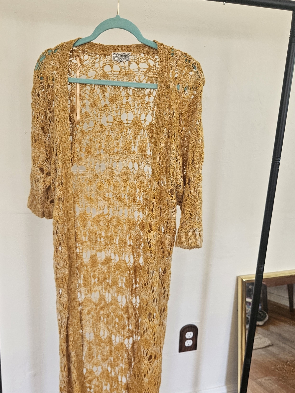 Anthropologie Lucca Couture Open-Weave Crochet Cardigan in Gold